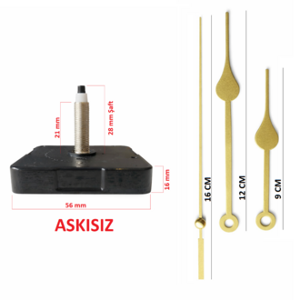 Askısız 28 mm Şaft Akar Sessiz Duvar Saati Mekanizması -Metal akrep-yelkovan-saniye