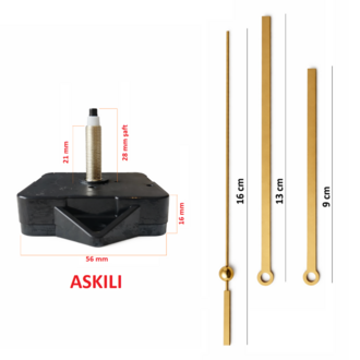 Askılı 28 mm Şaft Akar Sessiz Duvar Saati Mekanizması -Metal akrep-yelkovan-saniye
