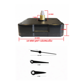 Askısız 14 mm Şaft Akar Sessiz Duvar Saati Mekanizması -Metal akrep-yelkovan-saniye