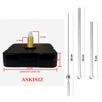 Askısız 18 mm Şaft Akar Sessiz Duvar Saati Mekanizması -Metal akrep-yelkovan-saniye