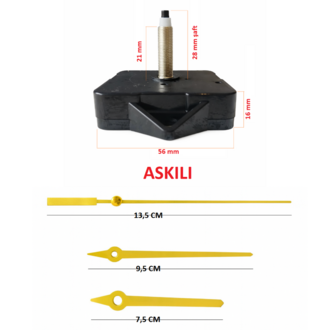 Askılı 28 mm Şaft Akar Sessiz Duvar Saati Mekanizması -Metal akrep-yelkovan-saniye