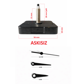 Askısız 28 mm Şaft Akar Sessiz Duvar Saati Mekanizması -Metal akrep-yelkovan-saniye