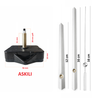 Askılı 28 mm Şaft Akar Sessiz Duvar Saati Mekanizması -Metal akrep-yelkovan-saniye