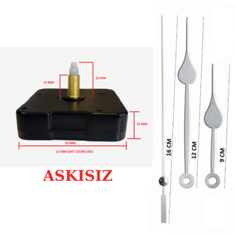 Askısız 22 mm Şaft Akar Sessiz Duvar Saati Mekanizması -Metal akrep-yelkovan-saniye