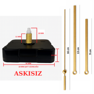 Askısız 18 mm Şaft Akar Sessiz Duvar Saati Mekanizması -Metal akrep-yelkovan-saniye