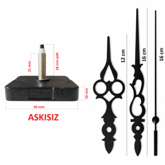 Askısız 28 mm Şaft Akar Sessiz Duvar Saati Mekanizması -Metal akrep-yelkovan-saniye