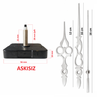 Askısız 28 mm Şaft Akar Sessiz Duvar Saati Mekanizması -Metal akrep-yelkovan-saniye