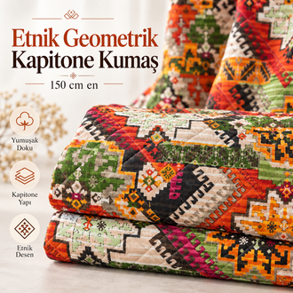 Etnik Geometrik Kapitone Kumaş