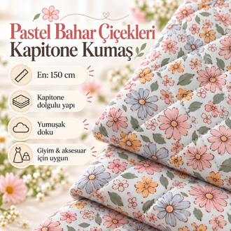 Pastel Bahar Çiçekleri Kapitone Kumaş