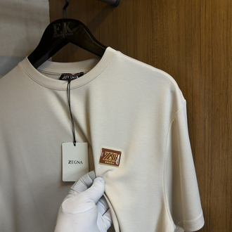 Zegna Logo Plaque T-shirt ( İthal-Ütü İstemez-NFC Aktif) Kum Beji