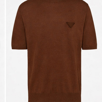 Prada Logo T-shirt ( İthal-Ütü İstemez-NFC Aktif) - Koyu Kahve