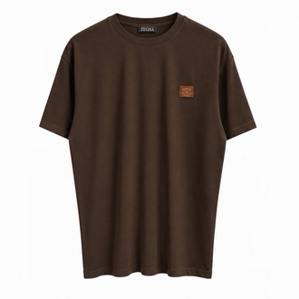 Zegna Logo Plaque T-shirt ( İthal-Ütü İstemez-NFC Aktif) Koyu Kahve