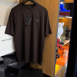 Prada Logo T-shirt ( İthal-Ütü İstemez-NFC Aktif) - Koyu Kahve