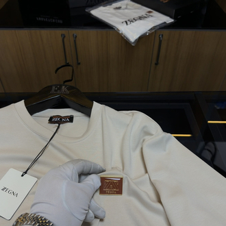 Zegna Logo Plaque T-shirt ( İthal-Ütü İstemez-NFC Aktif) Kum Beji