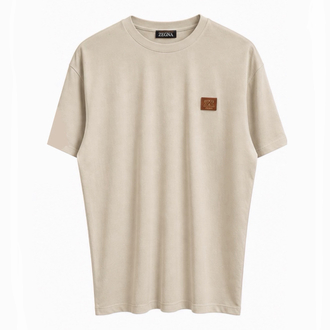 Zegna Logo Plaque T-shirt ( İthal-Ütü İstemez-NFC Aktif) Kum Beji