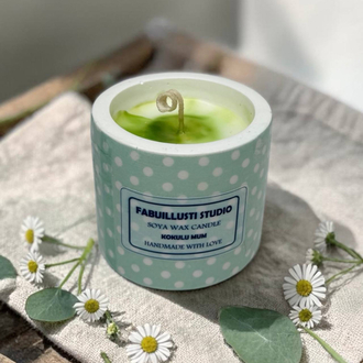 Mint Yeşili Puantiyeli Dekoratif Mum | Vernikli, Çizmez Tabanlı Şık Tasarım 6x7 cm