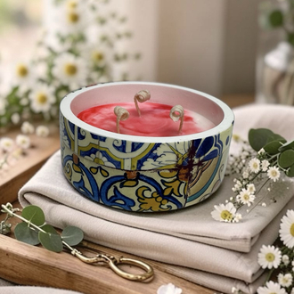 fabuillusti00130 kokulu mum, modern dekoratif, desenli beton mum, 3 fitilli, el yapımı gül koku
