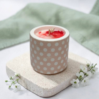 Soya Mum Kokulu | Dekoratif Puantiyeli Kap | Vernikli, Çizmez Tabanlı Şık Mum 6x7 cm