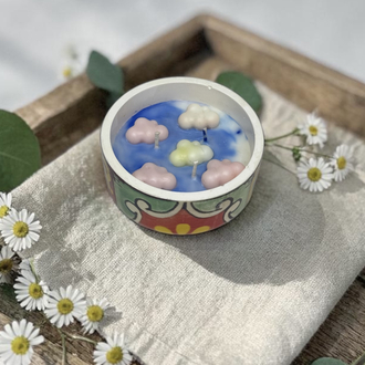 kokulu mum, modern dekoratif, desenli beton mum, 3 fitilli, el yapımı okyanus koku