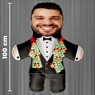 Evlilik Yıl Dönümü Hediyesi Özel Fotoğraflı Damat Bey Peluş Bebek -100cm-