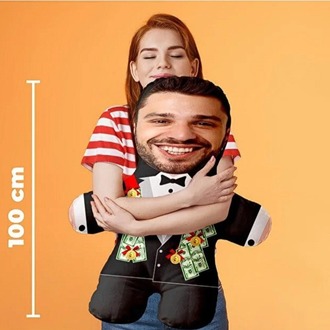 Evlilik Yıl Dönümü Hediyesi Özel Fotoğraflı Damat Bey Peluş Bebek -100cm-