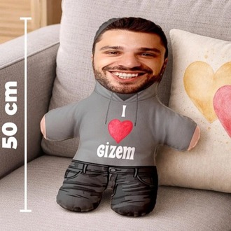 Minik Sevgilim Peluş Oyuncak Kişiye Özel Fotoğraflı Sevgiliye Hediye -50cm-