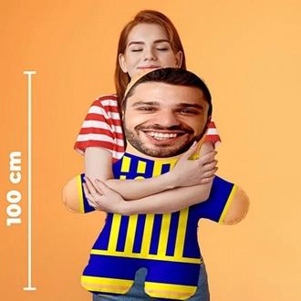 Kişiye Özel Fotoğraflı Sarı Lacivert Şampiyon Taraftar Peluş Bebek -100cm-