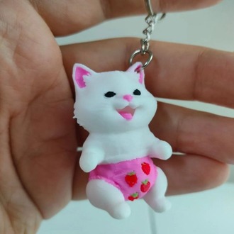 Çilek Donlu Kedi Anahtarlık