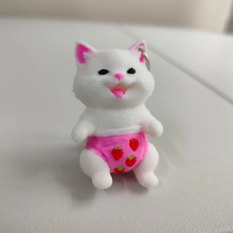 Çilek Donlu Kedi Anahtarlık