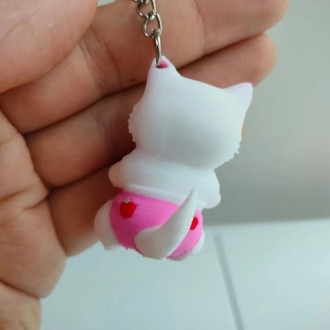Çilek Donlu Kedi Anahtarlık