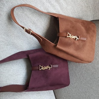 YVES SAINT LAURENT Süet Gold Aksesuarlı Toz Torbalı Çanta