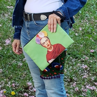 Frida baskılı nubuk clutch