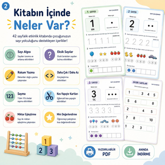 3-6 Yaş 1-10 Sayı Algısı ve Miktar Eşleştirme Etkinlik Kitabı (PDF) | E-Kitap