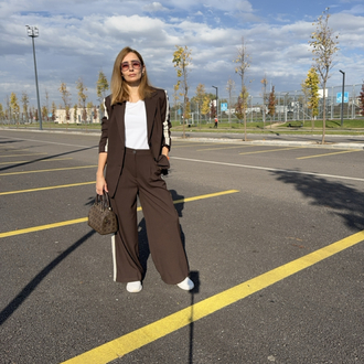 Silya şerit Blazer pantolon takım