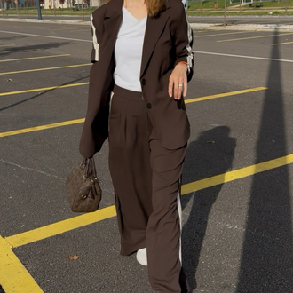 Silya şerit Blazer pantolon takım