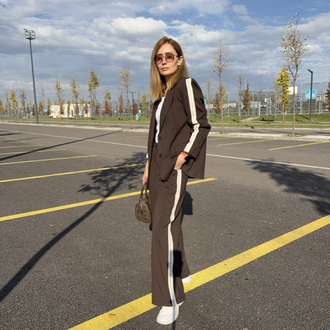 Silya şerit Blazer pantolon takım
