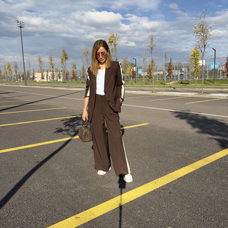 Silya şerit Blazer pantolon takım
