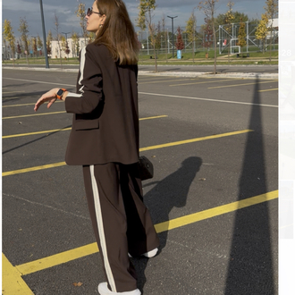 Silya şerit Blazer pantolon takım