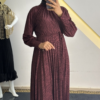 my312 bordo jakarlı plise elbise