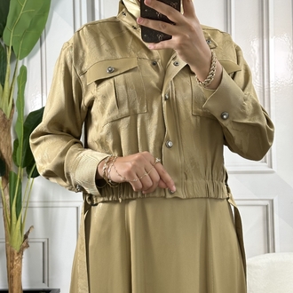 my312 bej çıtçıtlı detaylı elbise