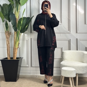 ghisa siyah-bordo payetli takım
