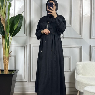 Clande siyah fermuar desenli elbise
