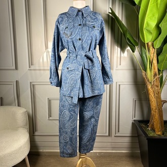 My312 Kolu Taşlı Denim Takım (2 Renk) 