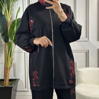 ghisa siyah-bordo payetli takım