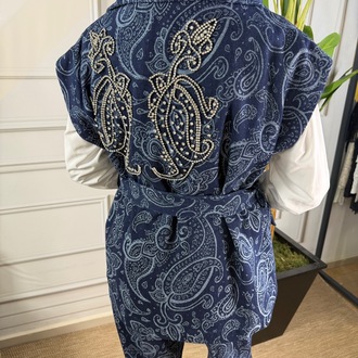  My312 Arkası Taşlı Denim Yelek