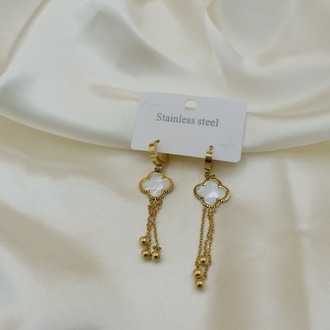 Sedefli Van Cleef Salıntı Boncuk Çelik Halka Küpe
