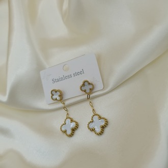 Sedefli Çift Van Cleef Salıntı Çelik Küpe