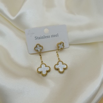 Sedefli Çift Van Cleef Salıntı Çelik Küpe