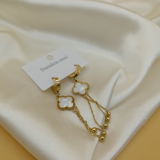 Sedefli Van Cleef Salıntı Boncuk Çelik Halka Küpe
