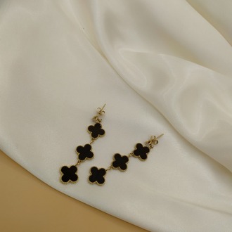 Üçlü Siyah Van Cleef Çelik Salıntı Küpe